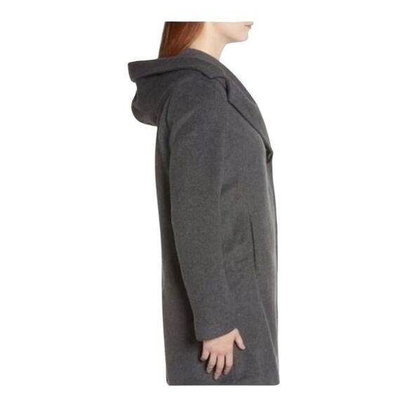 Sam Edelman Shawl Collar Hooded Wool Blend Charcoal Gray Pea Coat Size 8 - Picture 5 of 14